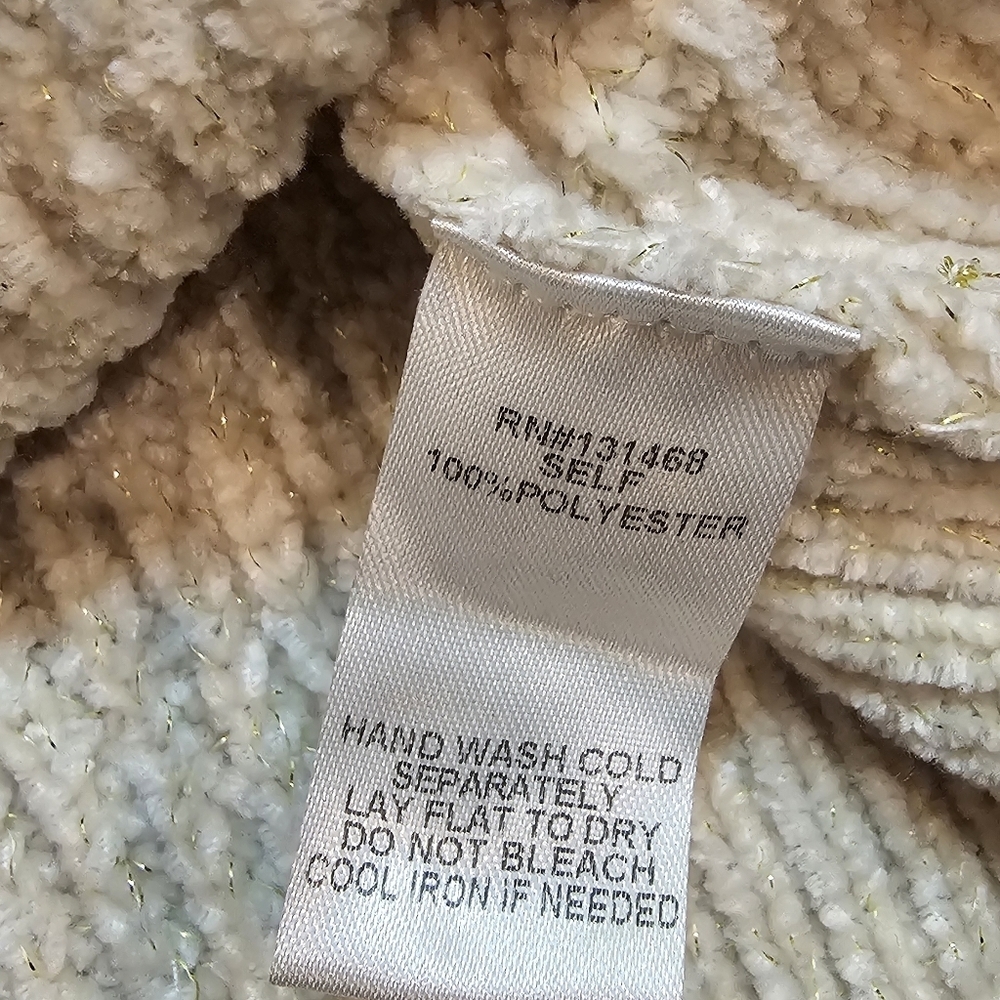 FATE Women’s Striped Chenille Sweater Large Beige Red Yellow Blue Soft Cozy Pull - Picture 5 of 8